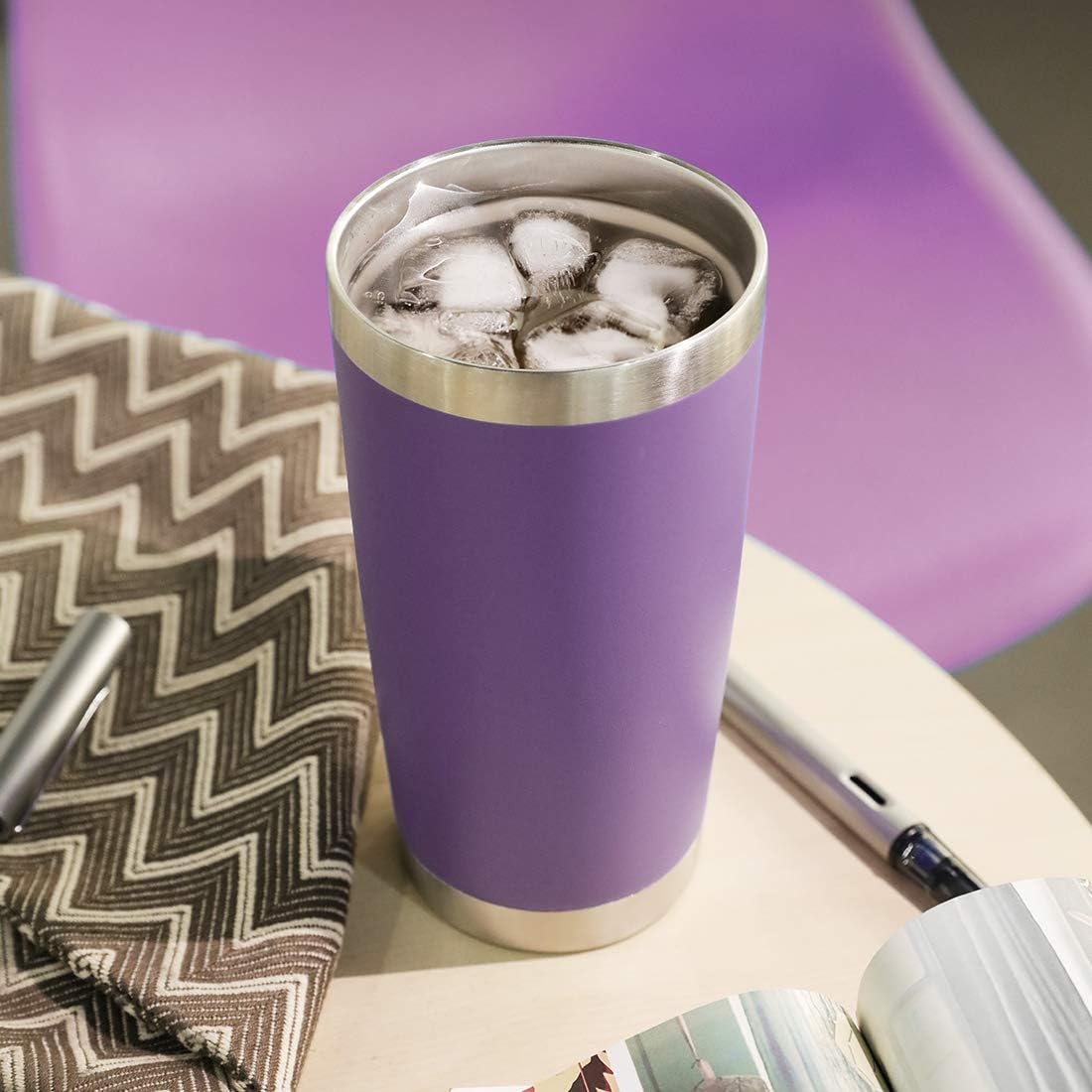 DOMICARE 20oz Stainless Steel Tumbler Bulk with Lid, Double Wall Vacuum Insulated Travel Mug, Powder Coated Coffee Cup, Stainless Steel, 1 Pack