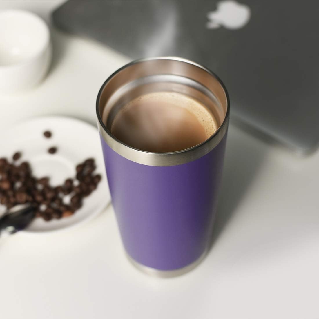 DOMICARE 20oz Stainless Steel Tumbler Bulk with Lid, Double Wall Vacuum Insulated Travel Mug, Powder Coated Coffee Cup, Stainless Steel, 1 Pack