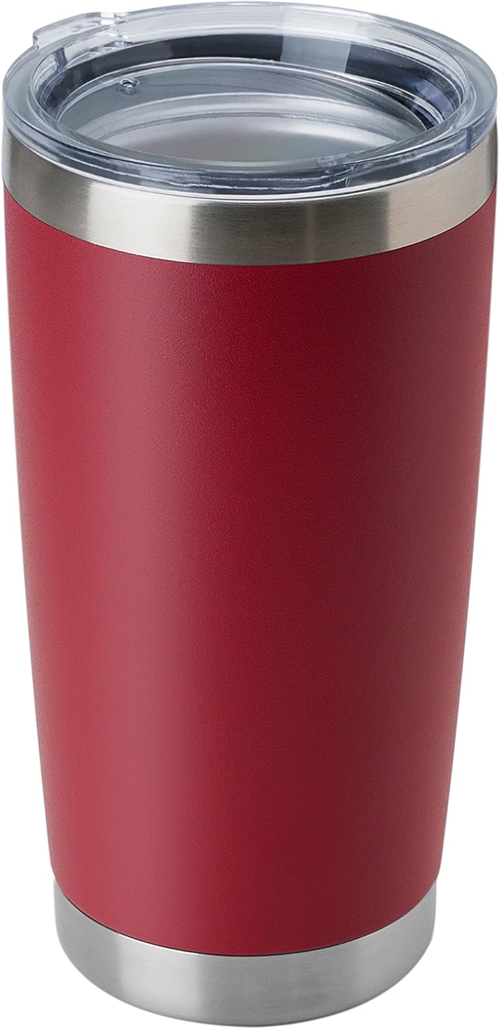 DOMICARE 20oz Stainless Steel Tumbler Bulk with Lid, Double Wall Vacuum Insulated Travel Mug, Powder Coated Coffee Cup, Stainless Steel, 1 Pack