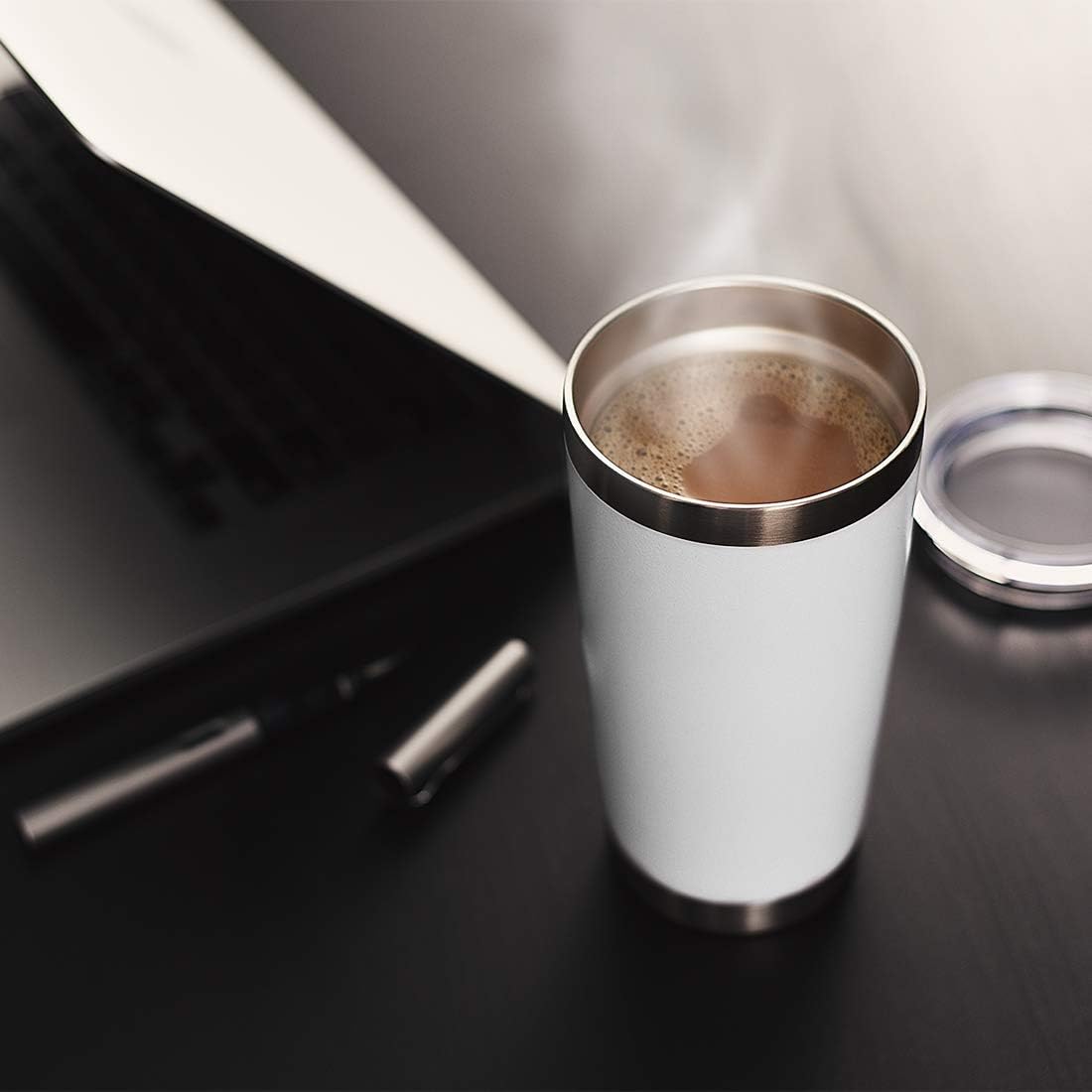 DOMICARE 20oz Stainless Steel Tumbler Bulk with Lid, Double Wall Vacuum Insulated Travel Mug, Powder Coated Coffee Cup, Stainless Steel, 1 Pack