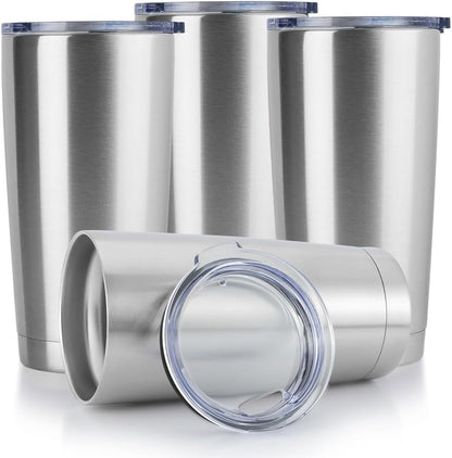 DOMICARE 20oz Stainless Steel Tumbler Bulk with Lid, Double Wall Vacuum Insulated Travel Mug, Powder Coated Coffee Cup, Stainless Steel, 1 Pack