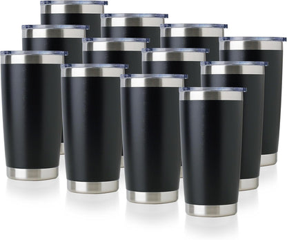 DOMICARE 20oz Stainless Steel Tumbler Bulk with Lid, Double Wall Vacuum Insulated Travel Mug, Powder Coated Coffee Cup, Stainless Steel, 1 Pack