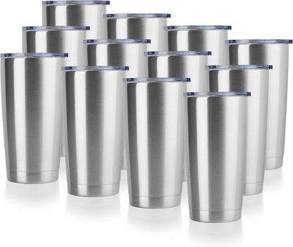 DOMICARE 20oz Stainless Steel Tumbler Bulk with Lid, Double Wall Vacuum Insulated Travel Mug, Powder Coated Coffee Cup, Stainless Steel, 1 Pack