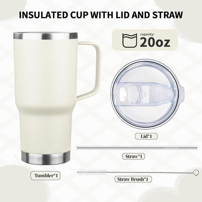 20oz Insulated Tumbler with Handle Stainless Steel Travel Coffee Mug with Lid and Straw Double Wall Vacuum Leak-proof Reusable Thermal Water Cup for Hot and Cold Drinks (Black,1 Pack)