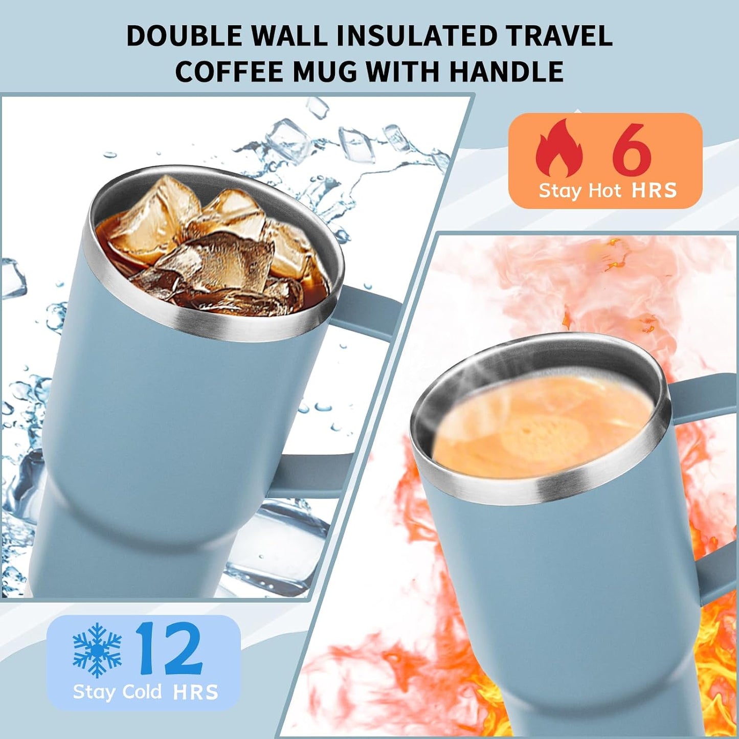 20oz Insulated Tumbler with Handle Stainless Steel Travel Coffee Mug with Lid and Straw Double Wall Vacuum Leak-proof Reusable Thermal Water Cup for Hot and Cold Drinks (Black,1 Pack)