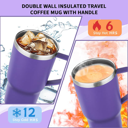 20oz Insulated Tumbler with Handle Stainless Steel Travel Coffee Mug with Lid and Straw Double Wall Vacuum Leak-proof Reusable Thermal Water Cup for Hot and Cold Drinks (Black,1 Pack)