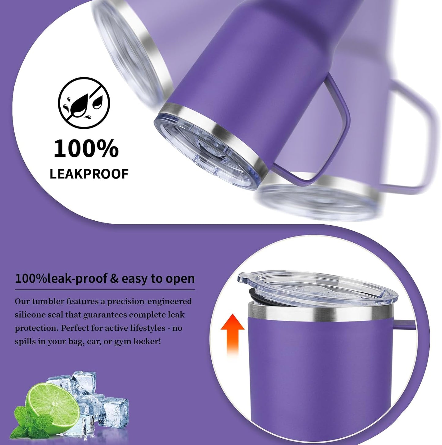 20oz Insulated Tumbler with Handle Stainless Steel Travel Coffee Mug with Lid and Straw Double Wall Vacuum Leak-proof Reusable Thermal Water Cup for Hot and Cold Drinks (Black,1 Pack)