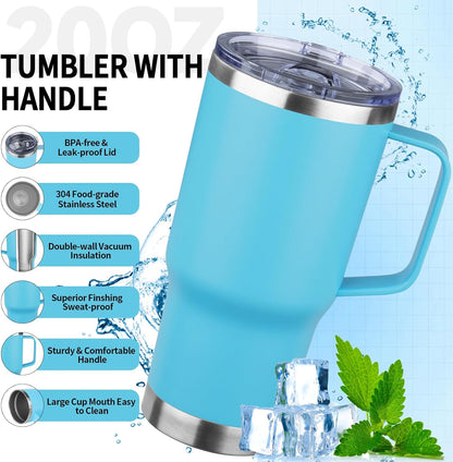20oz Insulated Tumbler with Handle Stainless Steel Travel Coffee Mug with Lid and Straw Double Wall Vacuum Leak-proof Reusable Thermal Water Cup for Hot and Cold Drinks (Black,1 Pack)