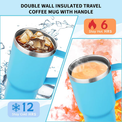20oz Insulated Tumbler with Handle Stainless Steel Travel Coffee Mug with Lid and Straw Double Wall Vacuum Leak-proof Reusable Thermal Water Cup for Hot and Cold Drinks (Black,1 Pack)
