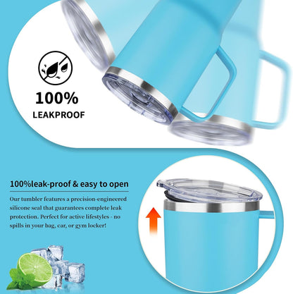 20oz Insulated Tumbler with Handle Stainless Steel Travel Coffee Mug with Lid and Straw Double Wall Vacuum Leak-proof Reusable Thermal Water Cup for Hot and Cold Drinks (Black,1 Pack)