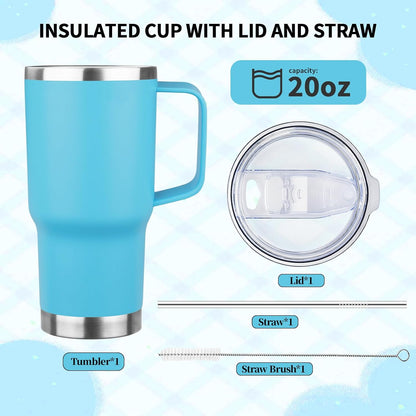 20oz Insulated Tumbler with Handle Stainless Steel Travel Coffee Mug with Lid and Straw Double Wall Vacuum Leak-proof Reusable Thermal Water Cup for Hot and Cold Drinks (Black,1 Pack)