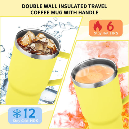 20oz Insulated Tumbler with Handle Stainless Steel Travel Coffee Mug with Lid and Straw Double Wall Vacuum Leak-proof Reusable Thermal Water Cup for Hot and Cold Drinks (Black,1 Pack)