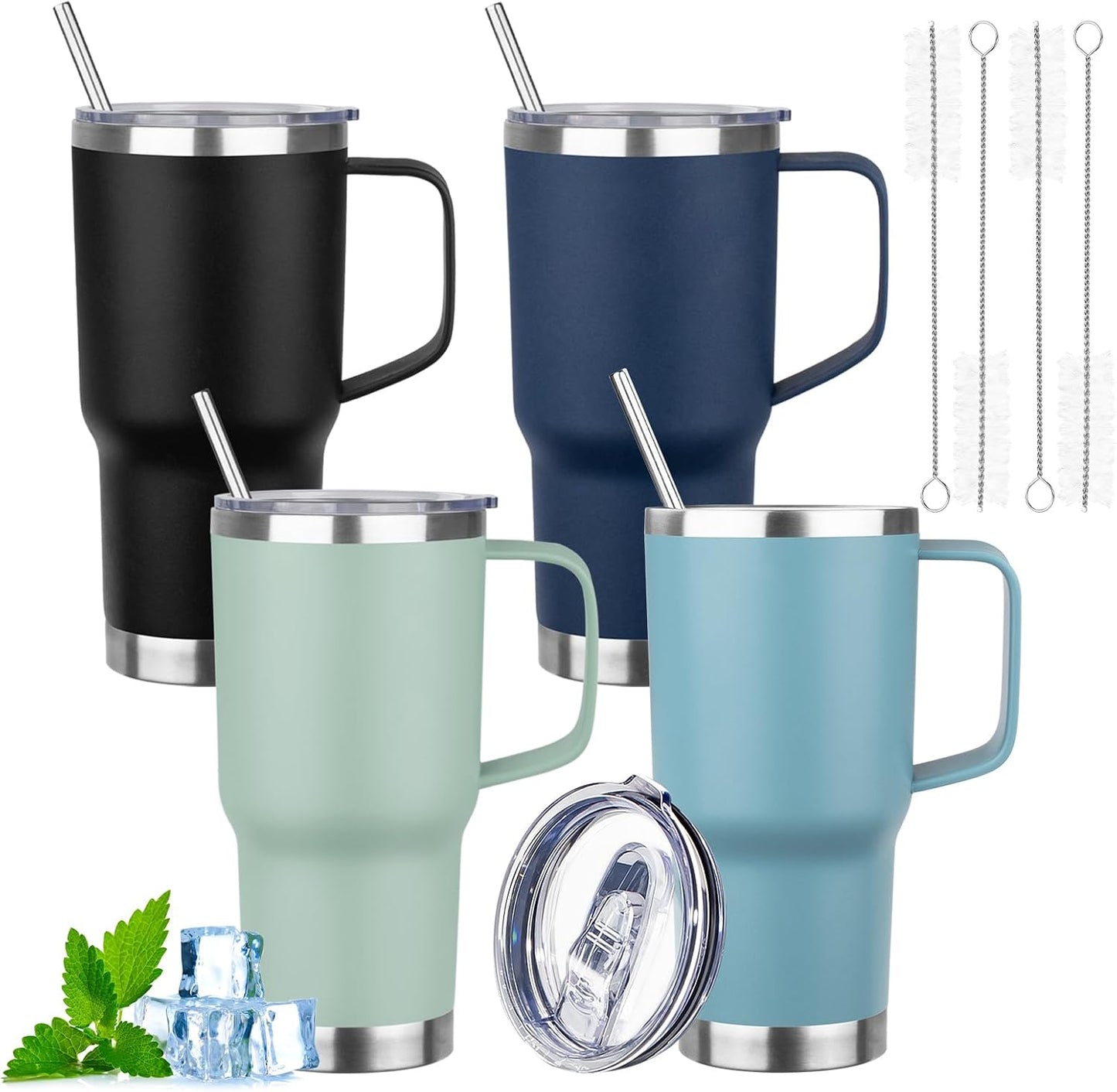 20oz Insulated Tumbler with Handle Stainless Steel Travel Coffee Mug with Lid and Straw Double Wall Vacuum Leak-proof Reusable Thermal Water Cup for Hot and Cold Drinks (Black,1 Pack)