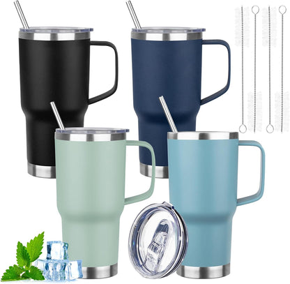 20oz Insulated Tumbler with Handle Stainless Steel Travel Coffee Mug with Lid and Straw Double Wall Vacuum Leak-proof Reusable Thermal Water Cup for Hot and Cold Drinks (Black,1 Pack)
