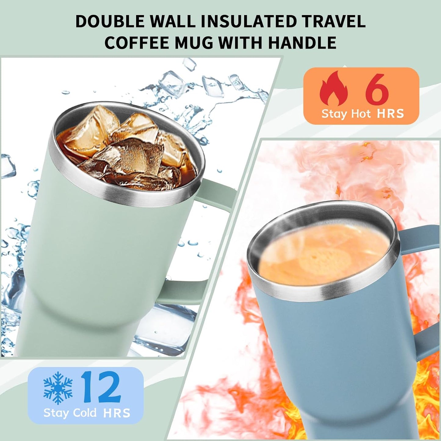 20oz Insulated Tumbler with Handle Stainless Steel Travel Coffee Mug with Lid and Straw Double Wall Vacuum Leak-proof Reusable Thermal Water Cup for Hot and Cold Drinks (Black,1 Pack)