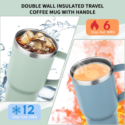 20oz Insulated Tumbler with Handle Stainless Steel Travel Coffee Mug with Lid and Straw Double Wall Vacuum Leak-proof Reusable Thermal Water Cup for Hot and Cold Drinks (Black,1 Pack)