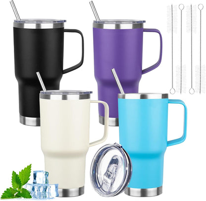 20oz Insulated Tumbler with Handle Stainless Steel Travel Coffee Mug with Lid and Straw Double Wall Vacuum Leak-proof Reusable Thermal Water Cup for Hot and Cold Drinks (Black,1 Pack)