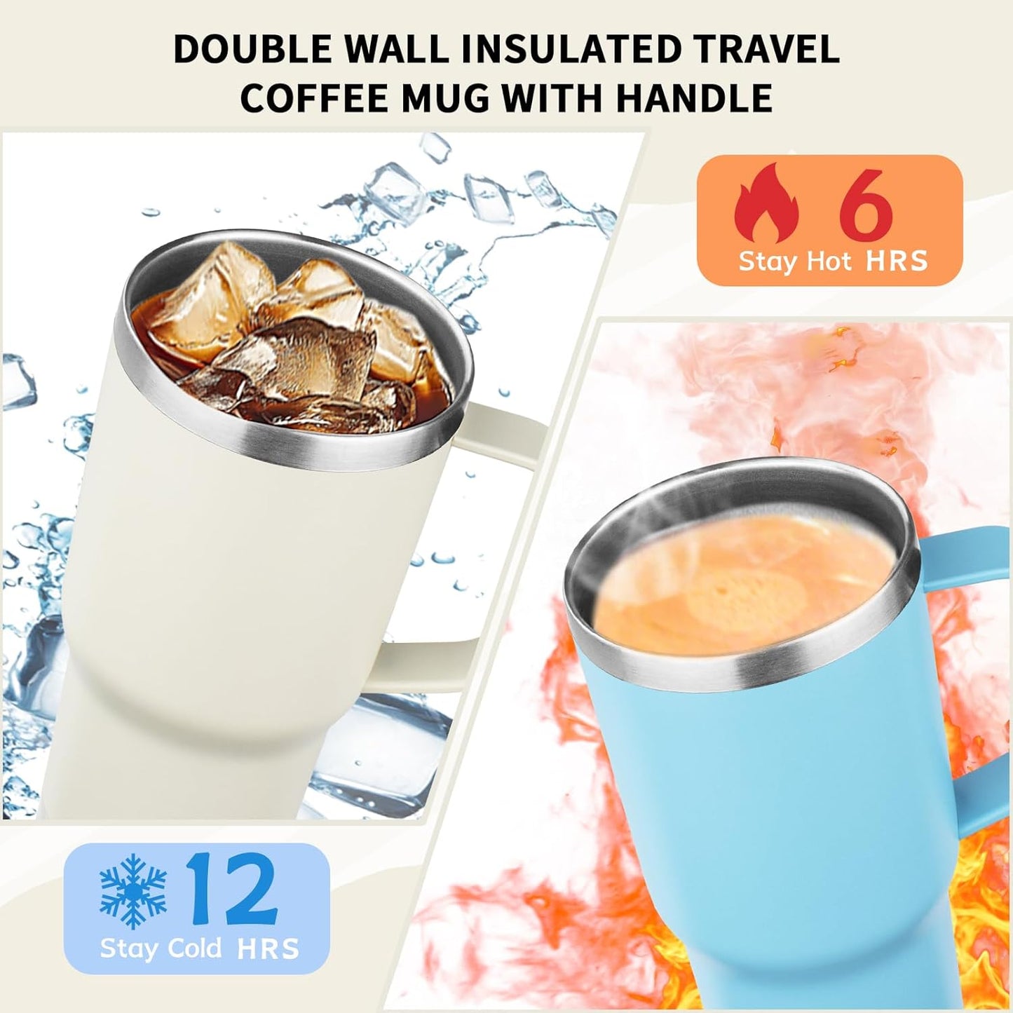 20oz Insulated Tumbler with Handle Stainless Steel Travel Coffee Mug with Lid and Straw Double Wall Vacuum Leak-proof Reusable Thermal Water Cup for Hot and Cold Drinks (Black,1 Pack)