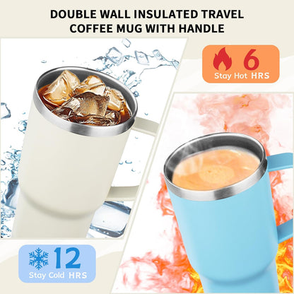 20oz Insulated Tumbler with Handle Stainless Steel Travel Coffee Mug with Lid and Straw Double Wall Vacuum Leak-proof Reusable Thermal Water Cup for Hot and Cold Drinks (Black,1 Pack)
