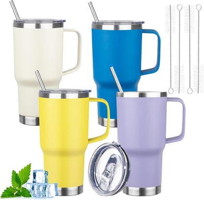 20oz Insulated Tumbler with Handle Stainless Steel Travel Coffee Mug with Lid and Straw Double Wall Vacuum Leak-proof Reusable Thermal Water Cup for Hot and Cold Drinks (Black,1 Pack)