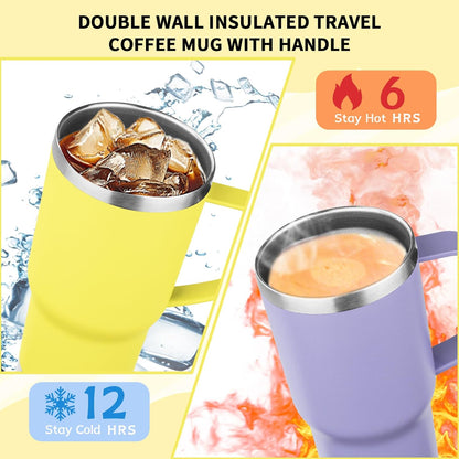 20oz Insulated Tumbler with Handle Stainless Steel Travel Coffee Mug with Lid and Straw Double Wall Vacuum Leak-proof Reusable Thermal Water Cup for Hot and Cold Drinks (Black,1 Pack)