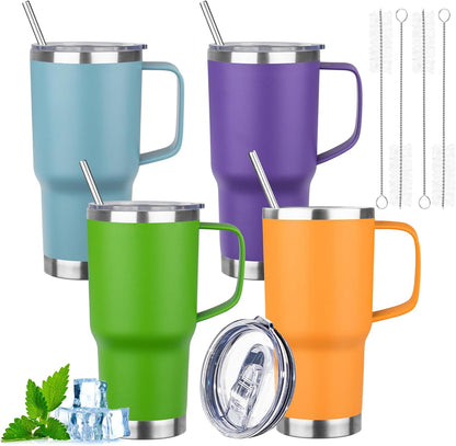 20oz Insulated Tumbler with Handle Stainless Steel Travel Coffee Mug with Lid and Straw Double Wall Vacuum Leak-proof Reusable Thermal Water Cup for Hot and Cold Drinks (Black,1 Pack)