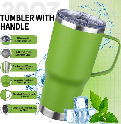 20oz Insulated Tumbler with Handle Stainless Steel Travel Coffee Mug with Lid and Straw Double Wall Vacuum Leak-proof Reusable Thermal Water Cup for Hot and Cold Drinks (Black,1 Pack)