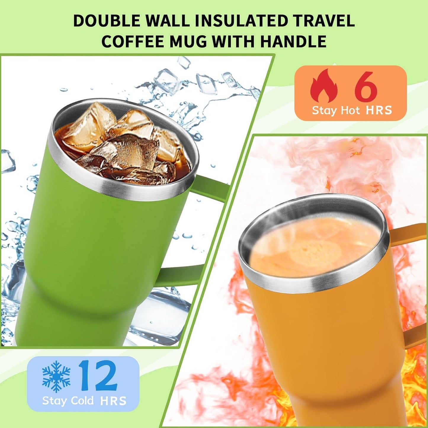 20oz Insulated Tumbler with Handle Stainless Steel Travel Coffee Mug with Lid and Straw Double Wall Vacuum Leak-proof Reusable Thermal Water Cup for Hot and Cold Drinks (Black,1 Pack)