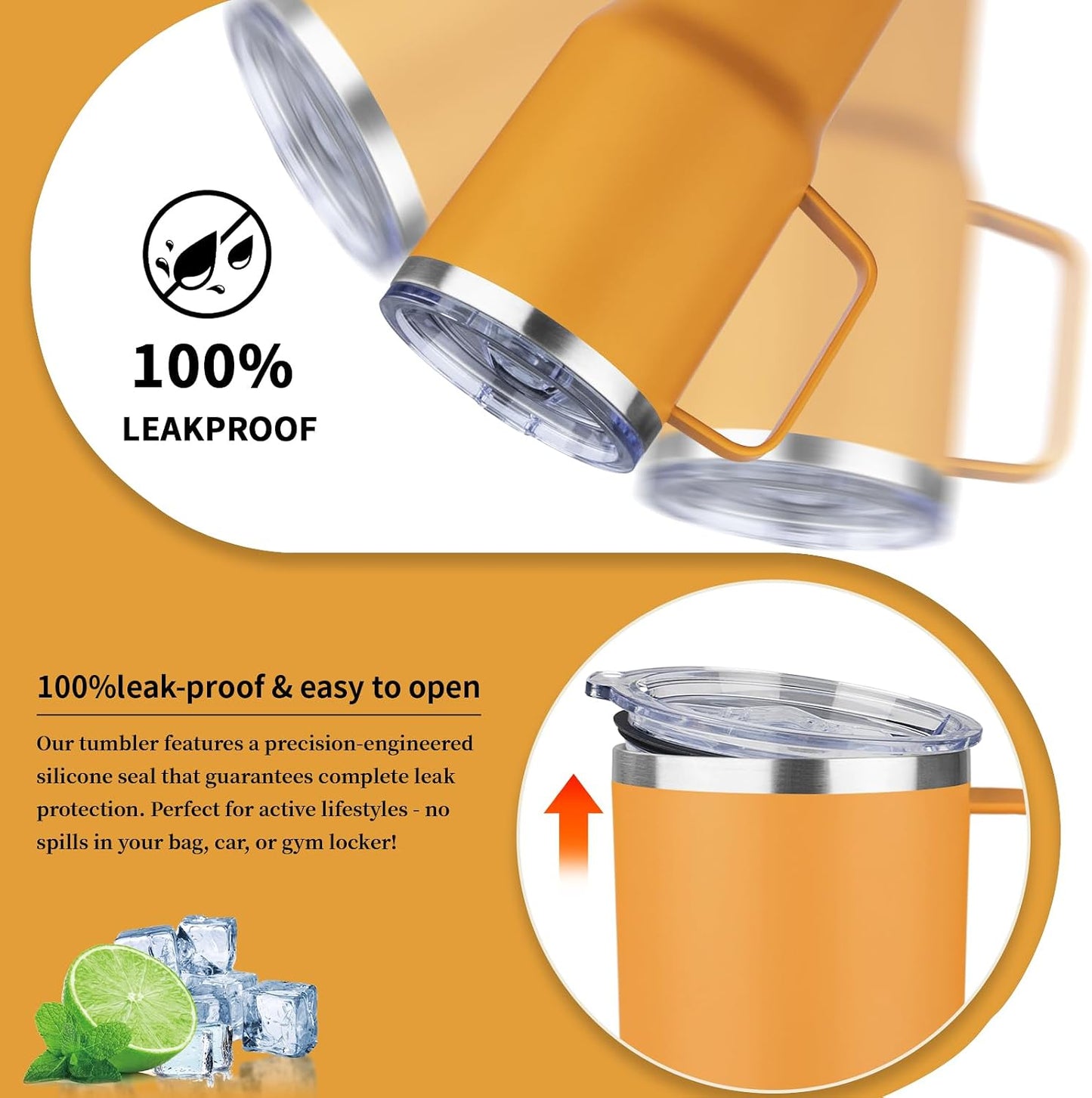 20oz Insulated Tumbler with Handle Stainless Steel Travel Coffee Mug with Lid and Straw Double Wall Vacuum Leak-proof Reusable Thermal Water Cup for Hot and Cold Drinks (Black,1 Pack)