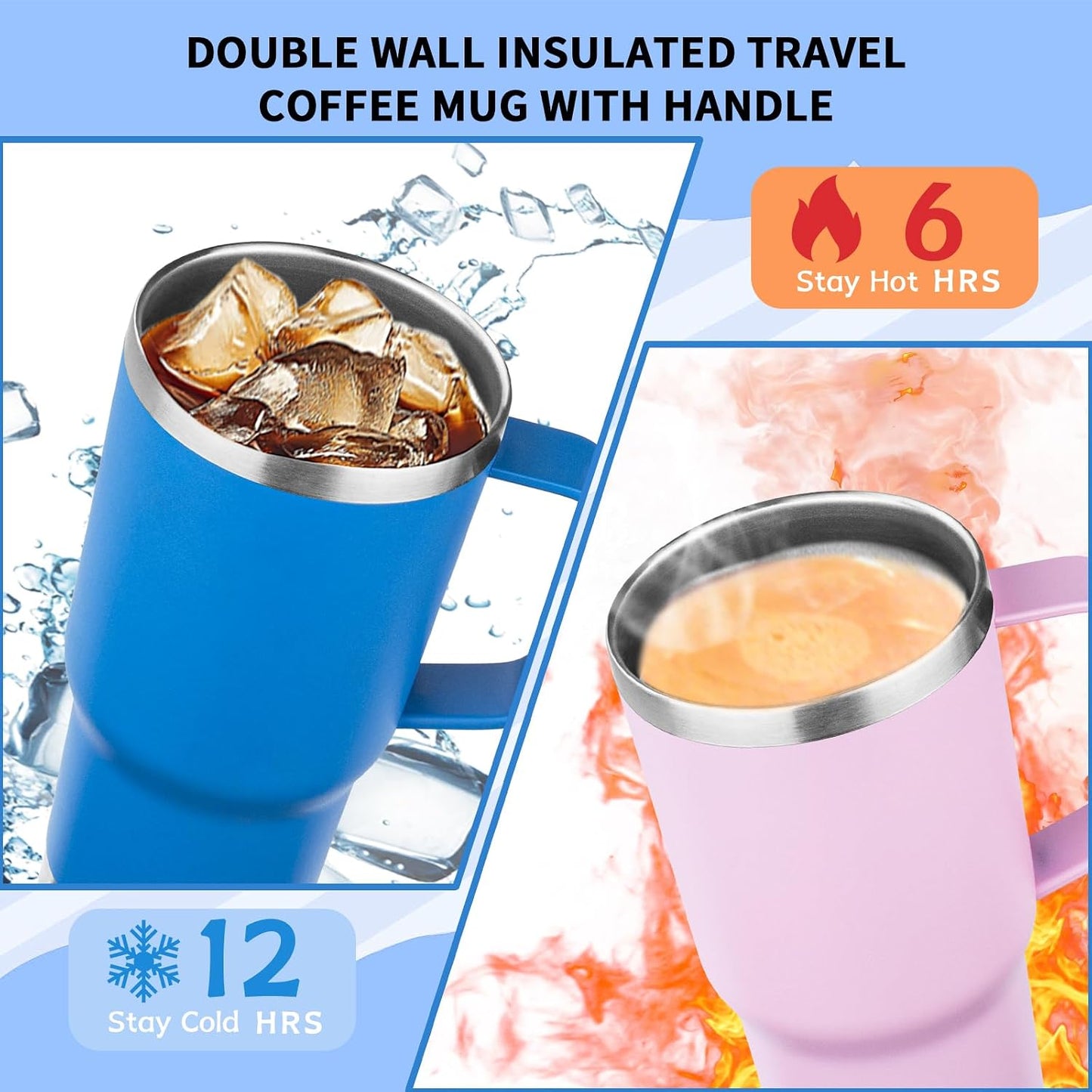 20oz Insulated Tumbler with Handle Stainless Steel Travel Coffee Mug with Lid and Straw Double Wall Vacuum Leak-proof Reusable Thermal Water Cup for Hot and Cold Drinks (Black,1 Pack)