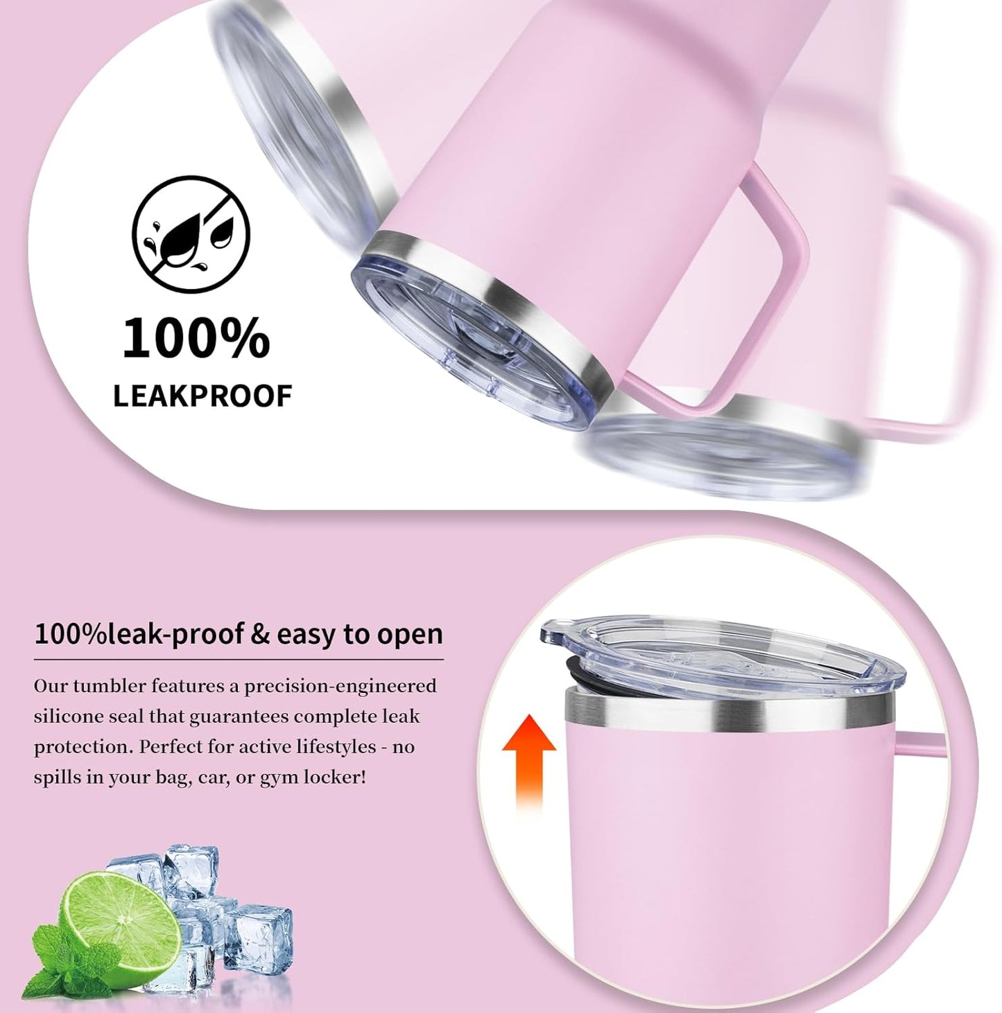 20oz Insulated Tumbler with Handle Stainless Steel Travel Coffee Mug with Lid and Straw Double Wall Vacuum Leak-proof Reusable Thermal Water Cup for Hot and Cold Drinks (Black,1 Pack)