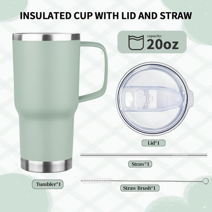 20oz Insulated Tumbler with Handle Stainless Steel Travel Coffee Mug with Lid and Straw Double Wall Vacuum Leak-proof Reusable Thermal Water Cup for Hot and Cold Drinks (Black,1 Pack)