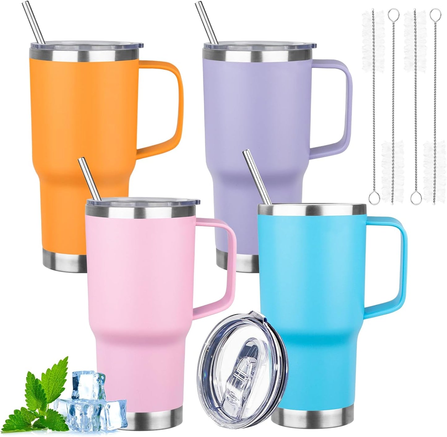 20oz Insulated Tumbler with Handle Stainless Steel Travel Coffee Mug with Lid and Straw Double Wall Vacuum Leak-proof Reusable Thermal Water Cup for Hot and Cold Drinks (Black,1 Pack)