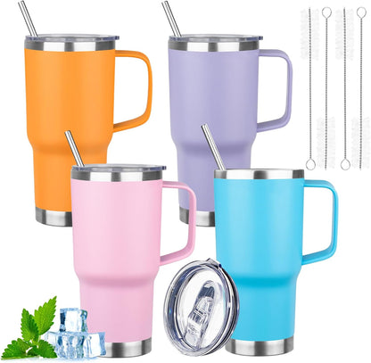 20oz Insulated Tumbler with Handle Stainless Steel Travel Coffee Mug with Lid and Straw Double Wall Vacuum Leak-proof Reusable Thermal Water Cup for Hot and Cold Drinks (Black,1 Pack)