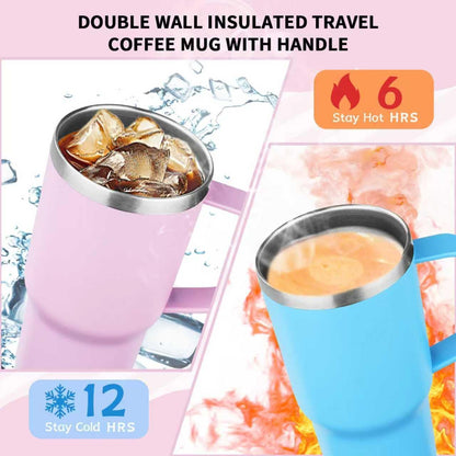 20oz Insulated Tumbler with Handle Stainless Steel Travel Coffee Mug with Lid and Straw Double Wall Vacuum Leak-proof Reusable Thermal Water Cup for Hot and Cold Drinks (Black,1 Pack)