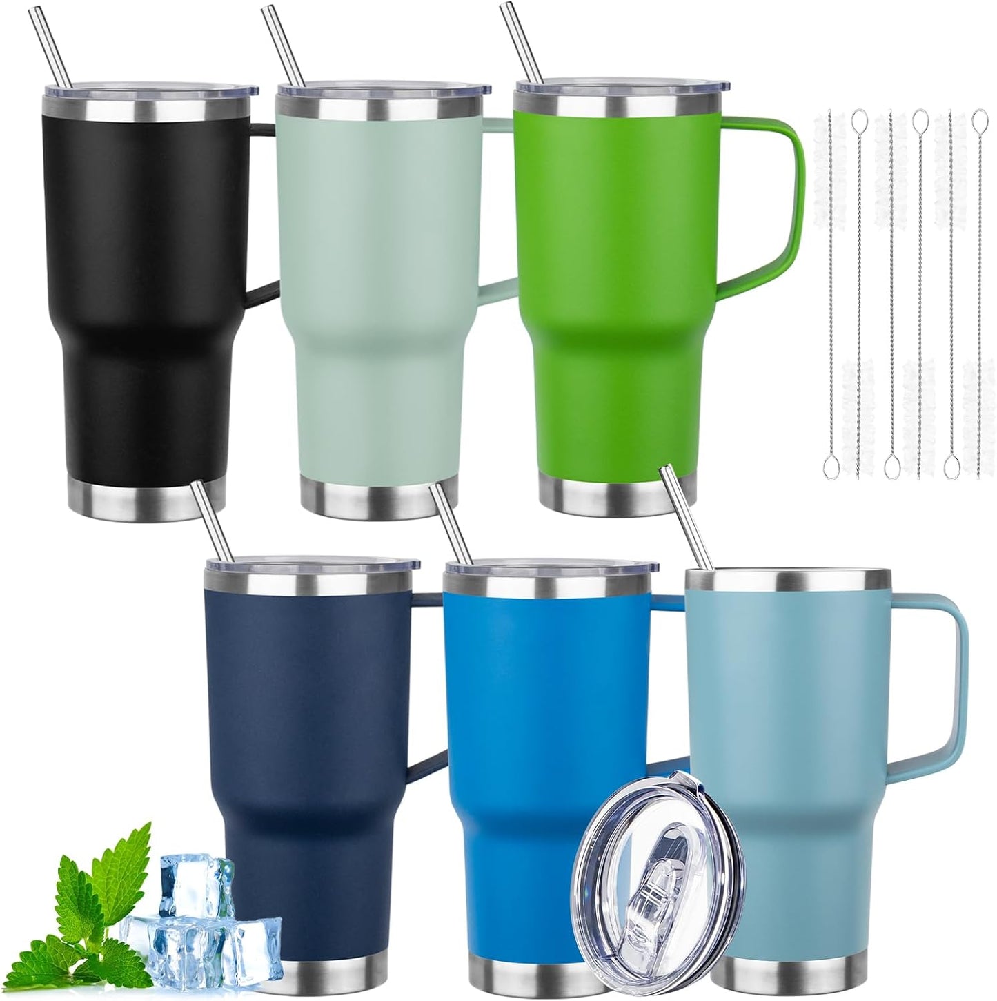 20oz Insulated Tumbler with Handle Stainless Steel Travel Coffee Mug with Lid and Straw Double Wall Vacuum Leak-proof Reusable Thermal Water Cup for Hot and Cold Drinks (Black,1 Pack)