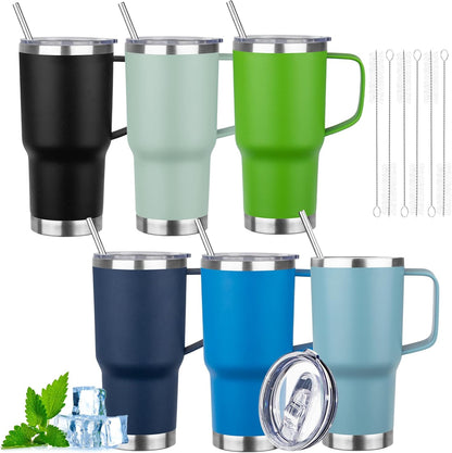 20oz Insulated Tumbler with Handle Stainless Steel Travel Coffee Mug with Lid and Straw Double Wall Vacuum Leak-proof Reusable Thermal Water Cup for Hot and Cold Drinks (Black,1 Pack)
