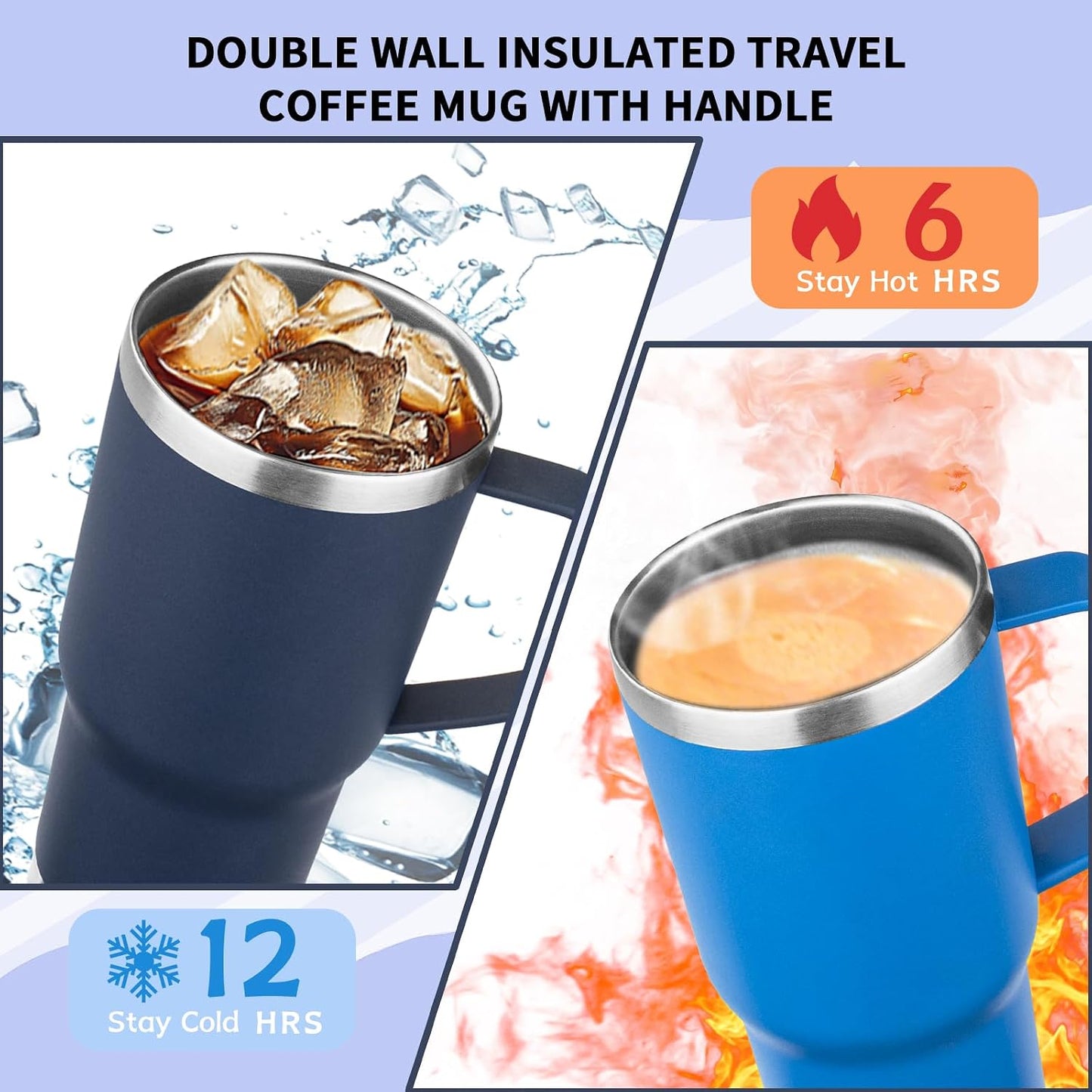20oz Insulated Tumbler with Handle Stainless Steel Travel Coffee Mug with Lid and Straw Double Wall Vacuum Leak-proof Reusable Thermal Water Cup for Hot and Cold Drinks (Black,1 Pack)