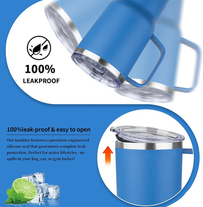 20oz Insulated Tumbler with Handle Stainless Steel Travel Coffee Mug with Lid and Straw Double Wall Vacuum Leak-proof Reusable Thermal Water Cup for Hot and Cold Drinks (Black,1 Pack)