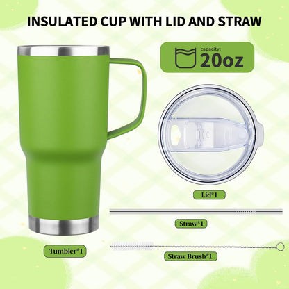 20oz Insulated Tumbler with Handle Stainless Steel Travel Coffee Mug with Lid and Straw Double Wall Vacuum Leak-proof Reusable Thermal Water Cup for Hot and Cold Drinks (Black,1 Pack)