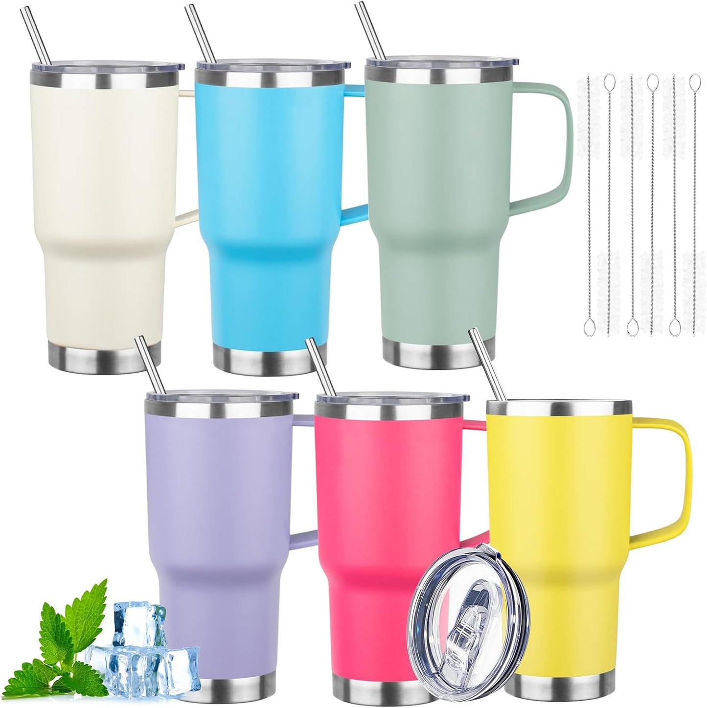 20oz Insulated Tumbler with Handle Stainless Steel Travel Coffee Mug with Lid and Straw Double Wall Vacuum Leak-proof Reusable Thermal Water Cup for Hot and Cold Drinks (Black,1 Pack)