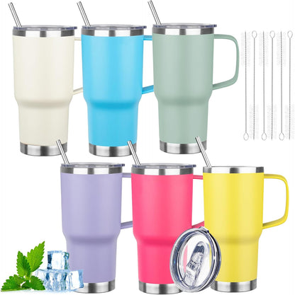 20oz Insulated Tumbler with Handle Stainless Steel Travel Coffee Mug with Lid and Straw Double Wall Vacuum Leak-proof Reusable Thermal Water Cup for Hot and Cold Drinks (Black,1 Pack)