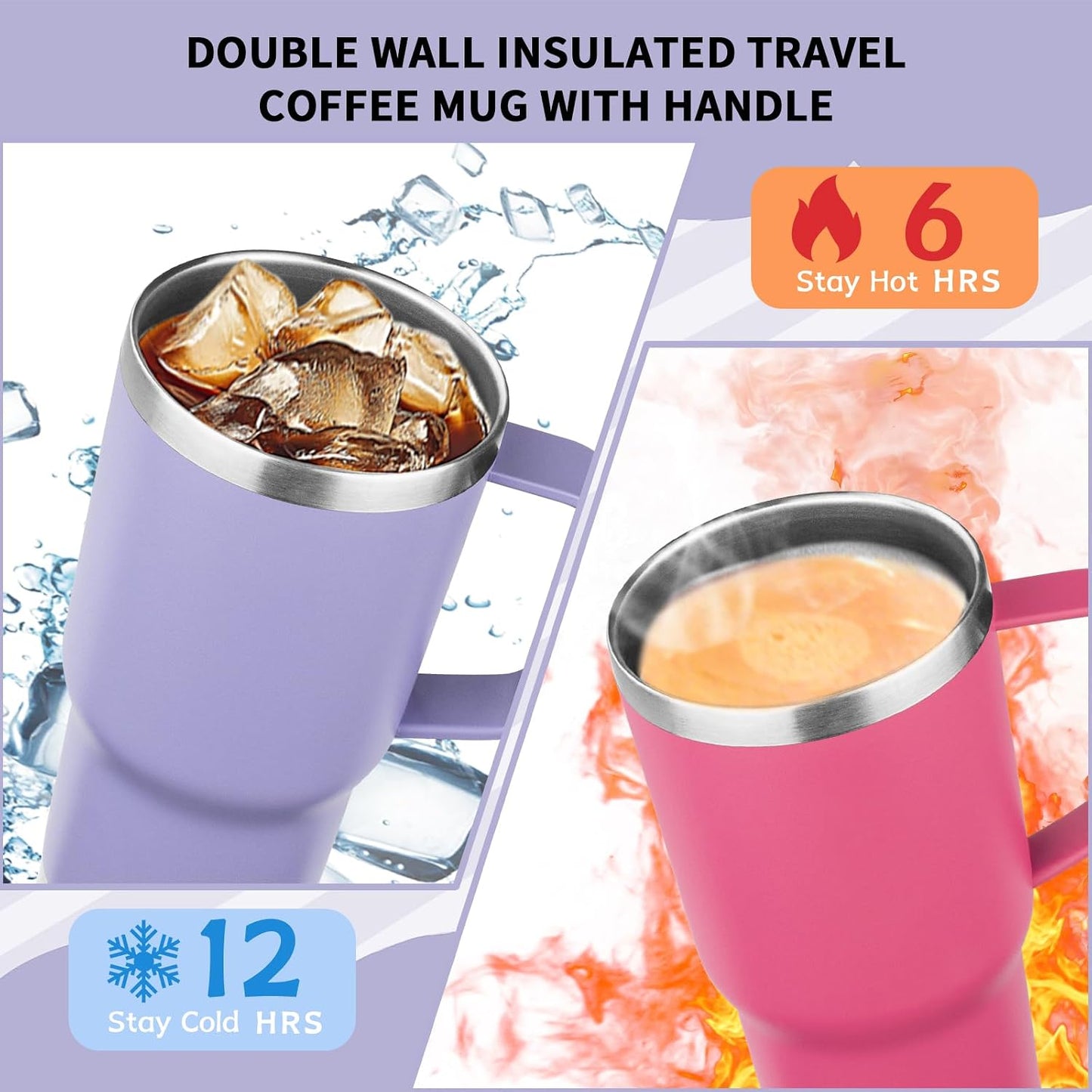 20oz Insulated Tumbler with Handle Stainless Steel Travel Coffee Mug with Lid and Straw Double Wall Vacuum Leak-proof Reusable Thermal Water Cup for Hot and Cold Drinks (Black,1 Pack)