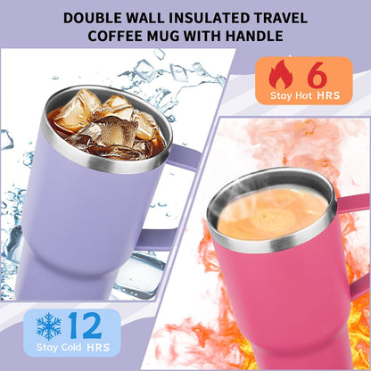 20oz Insulated Tumbler with Handle Stainless Steel Travel Coffee Mug with Lid and Straw Double Wall Vacuum Leak-proof Reusable Thermal Water Cup for Hot and Cold Drinks (Black,1 Pack)