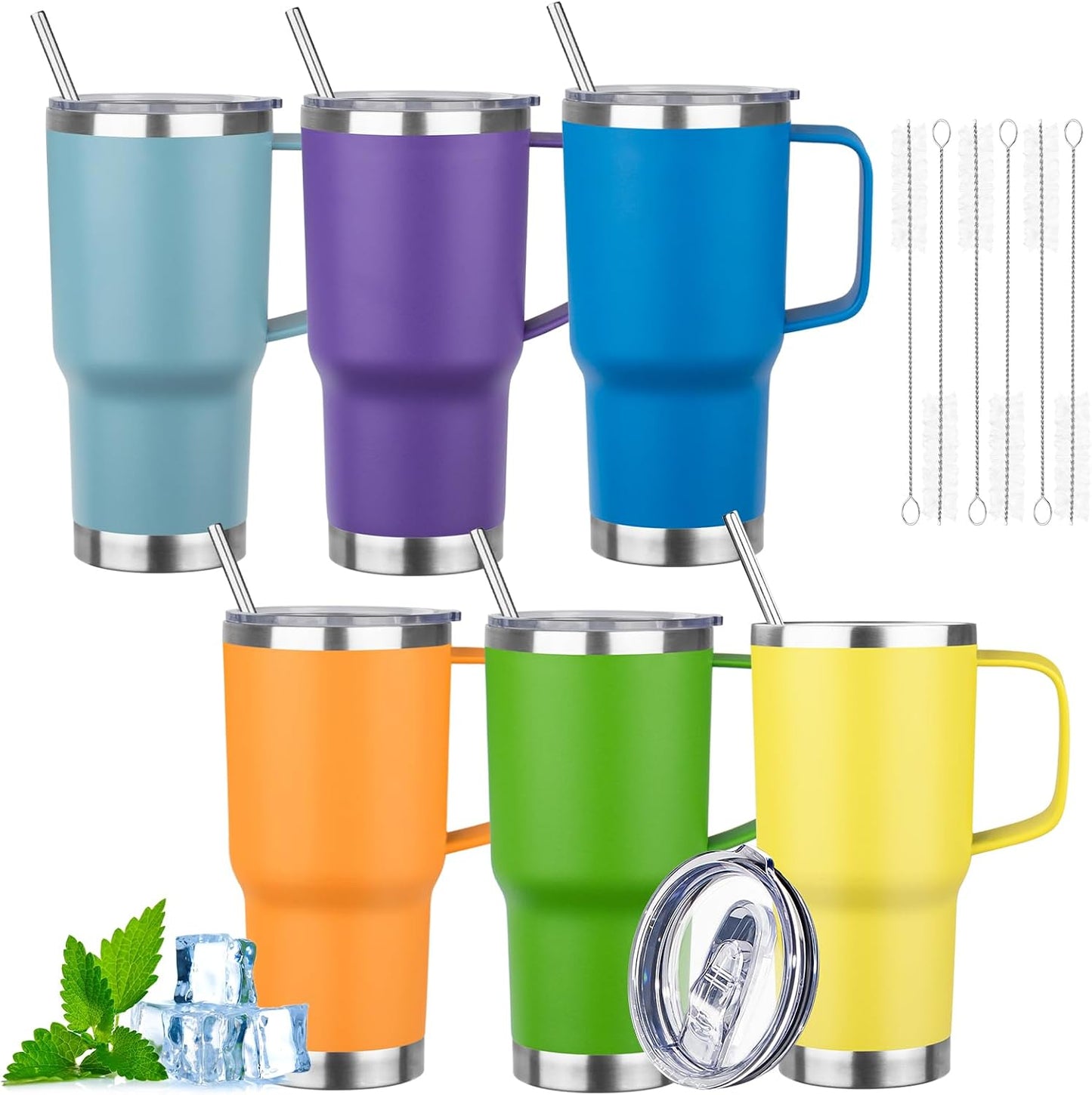 20oz Insulated Tumbler with Handle Stainless Steel Travel Coffee Mug with Lid and Straw Double Wall Vacuum Leak-proof Reusable Thermal Water Cup for Hot and Cold Drinks (Black,1 Pack)