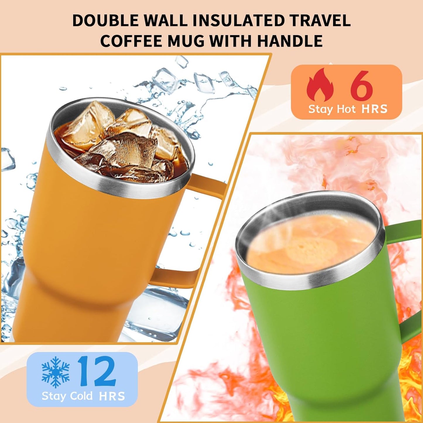 20oz Insulated Tumbler with Handle Stainless Steel Travel Coffee Mug with Lid and Straw Double Wall Vacuum Leak-proof Reusable Thermal Water Cup for Hot and Cold Drinks (Black,1 Pack)