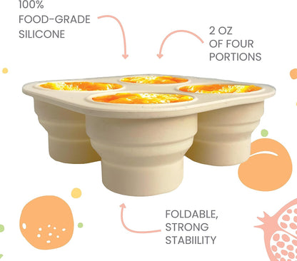 Silicone Foldable and Portable Baby Food Freezer Tray with Lid, Storage Container for Homemade Baby Food, Veggie & Fruit Purees, Green.