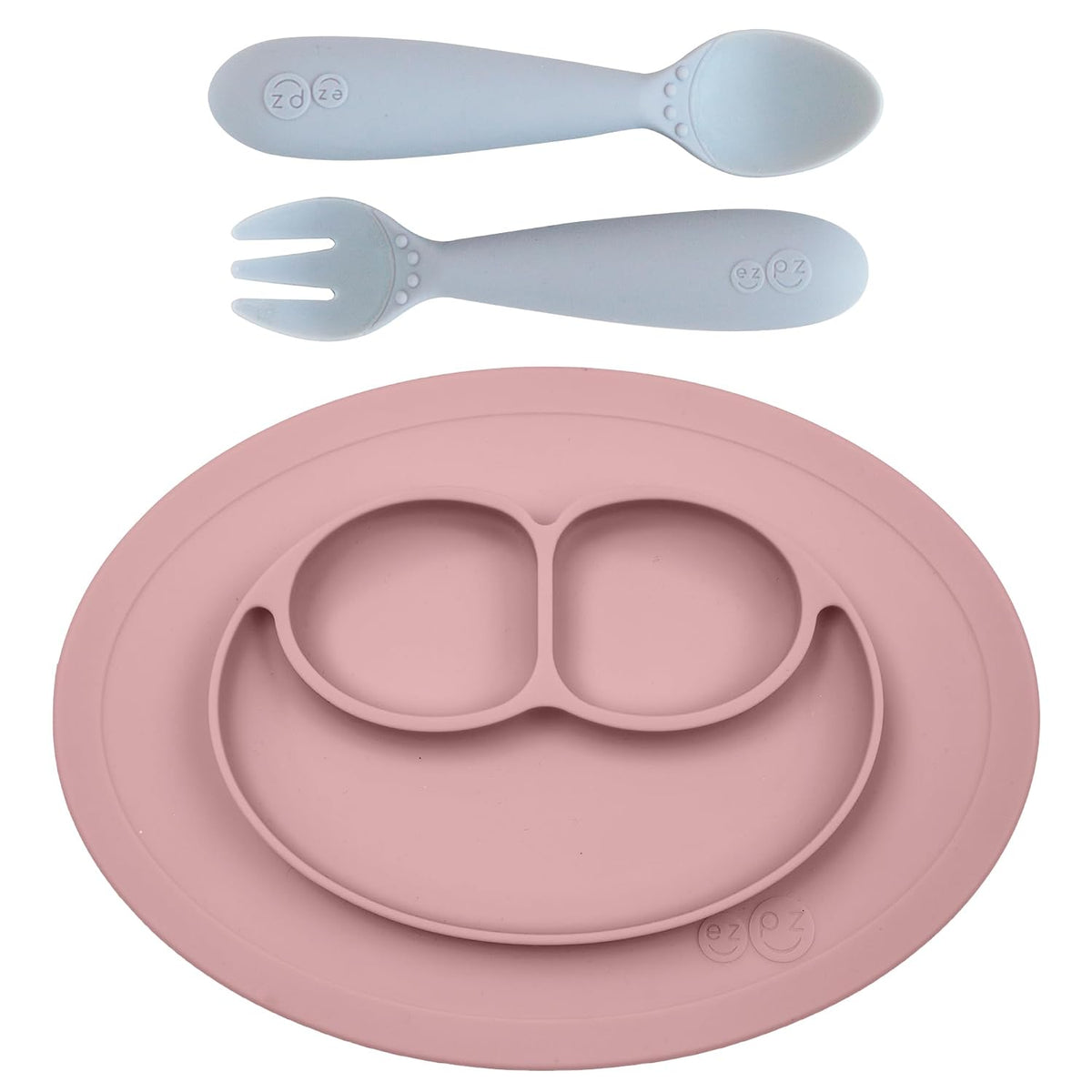 Mini Mat (Blush) + Mini Utensils (Fork & Spoon in Pewter) - Toddler essentials mat and spoon