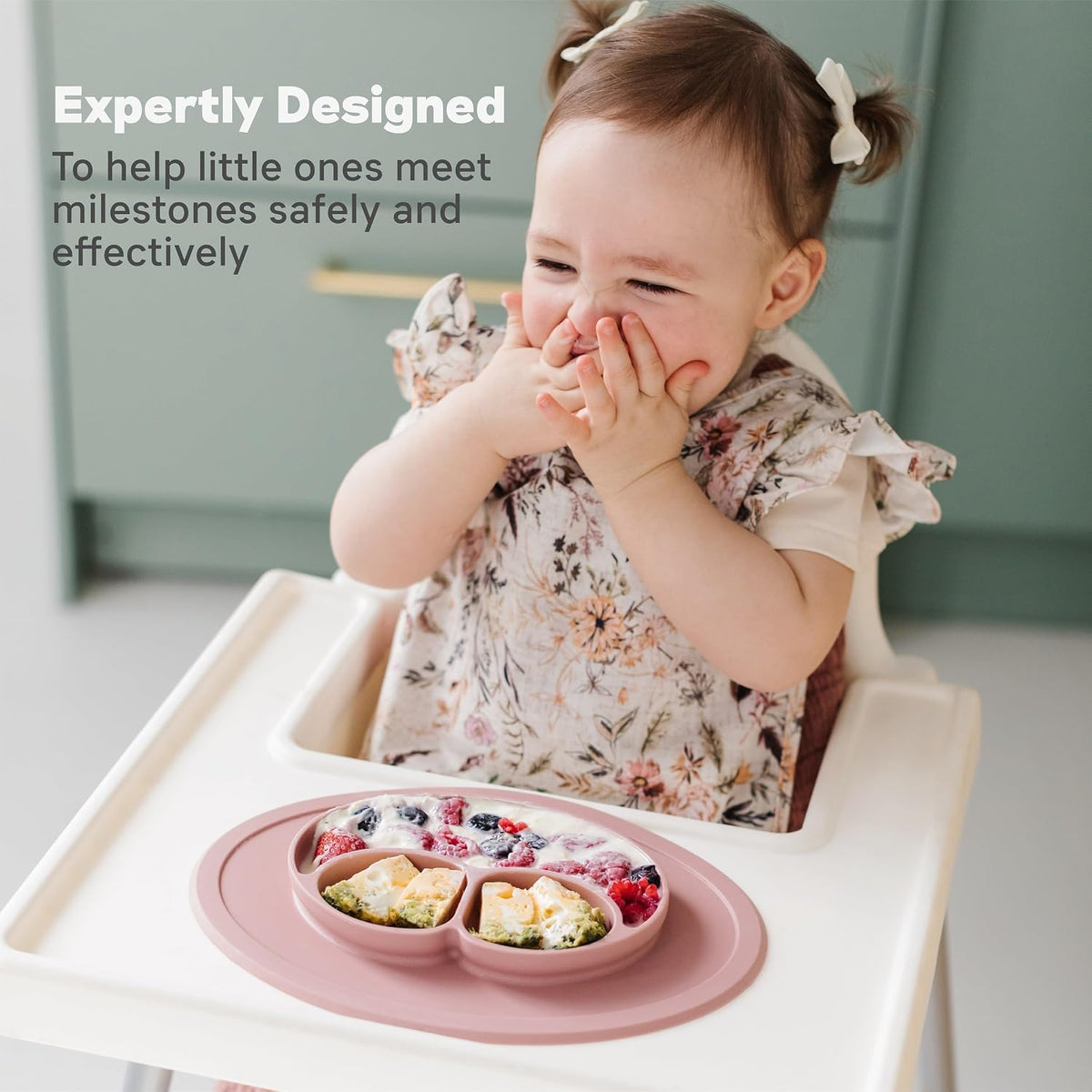Mini Mat (Blush) + Mini Utensils (Fork & Spoon in Pewter) - Toddler essentials mat and spoon