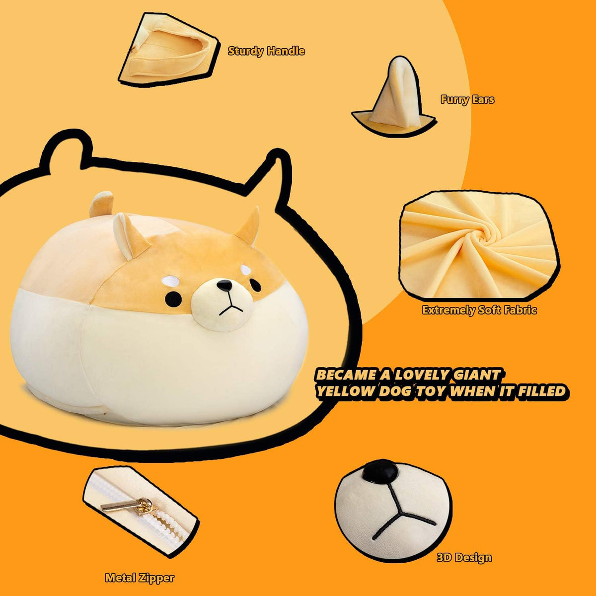 Stuffed Animal Storage Bean Bag Chair Cover for kids Yellow X-Large